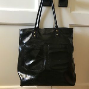 J Crew Shiny Black Tote